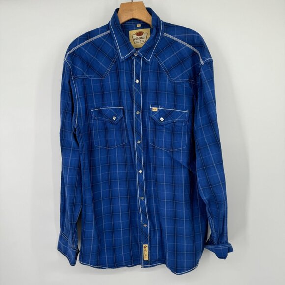 Larry Mahan Men's Blue Plaid Western Snap Shirt Size xl Long sleeve rodeo - Picture 2 of 8